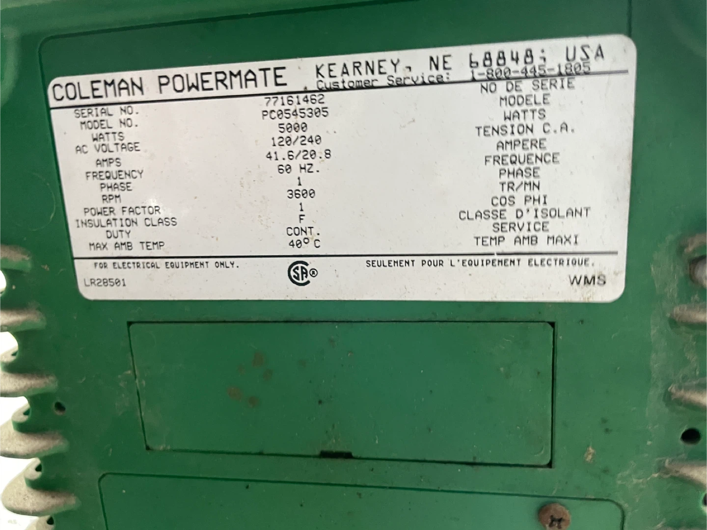 Coleman power mate 5000 watt generator - photo 3