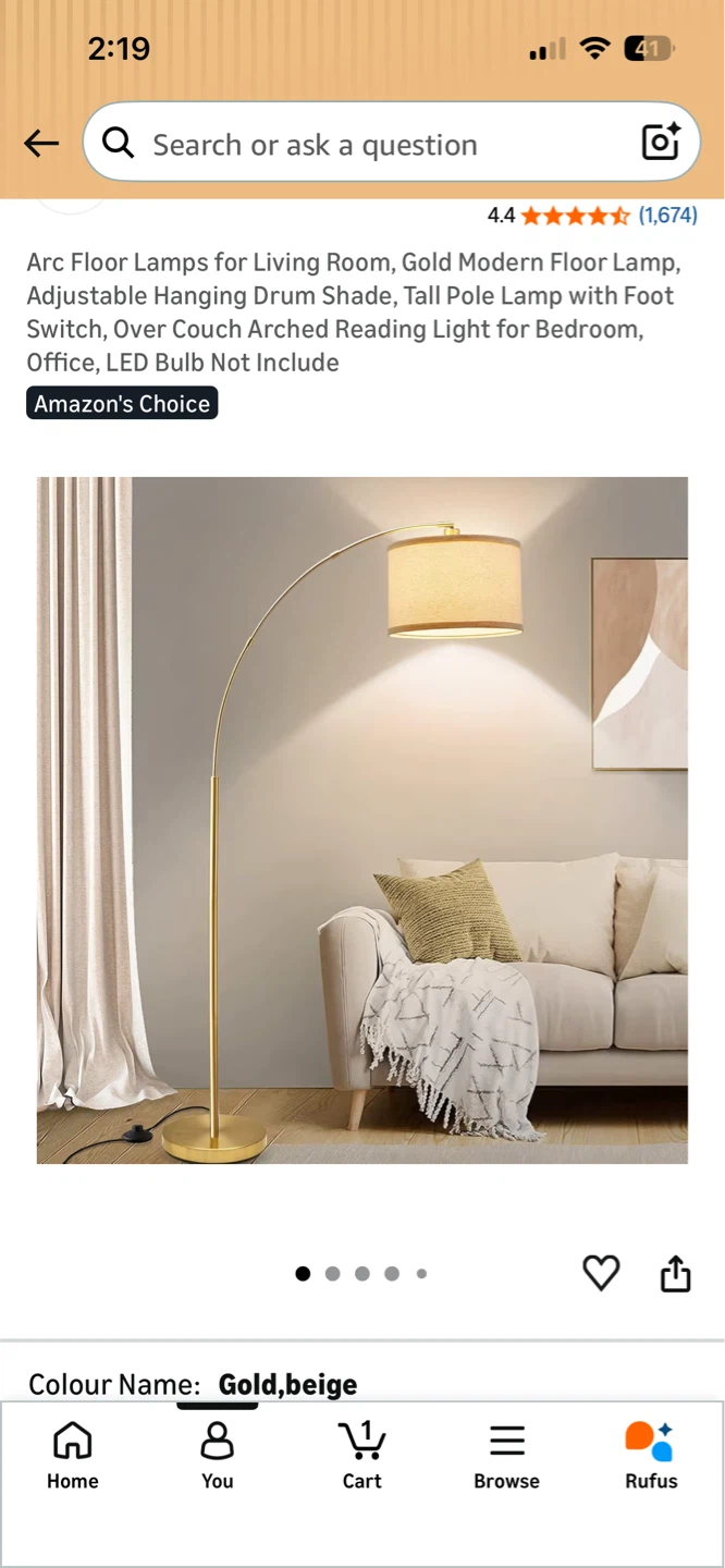 Modern Gold Arc Floor Lamp – Adjustable Hanging Shade - photo 3