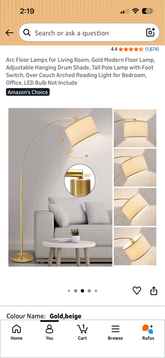 Modern Gold Arc Floor Lamp – Adjustable Hanging Shade - photo 5