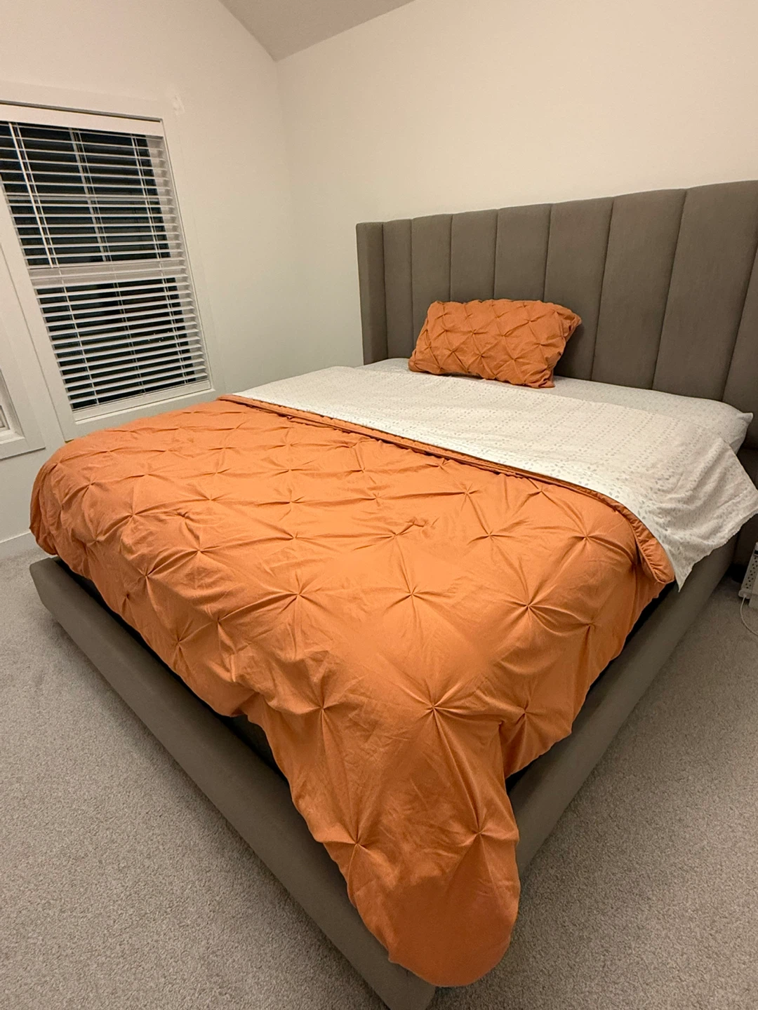Grey Upholstered King Bed Frame with Tall Headboard