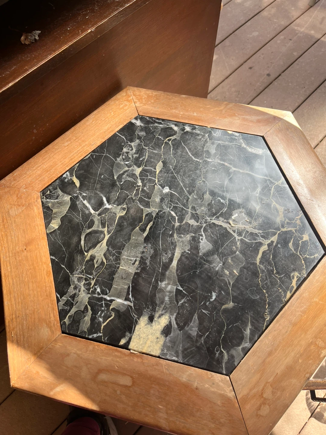 Octagonal End Table with Marble Top
