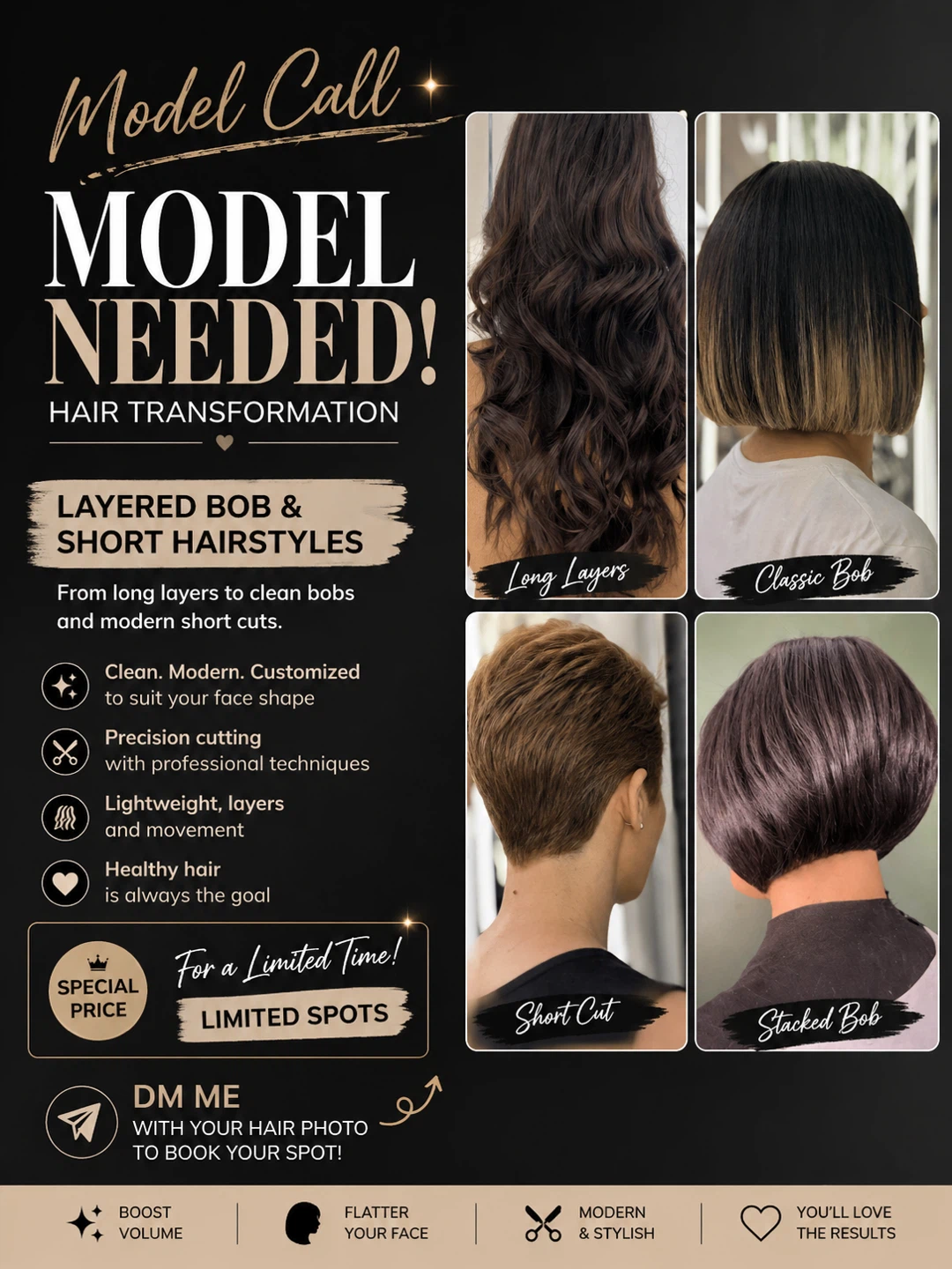 Model Needed for Layered Bob & Short Hair Transformations