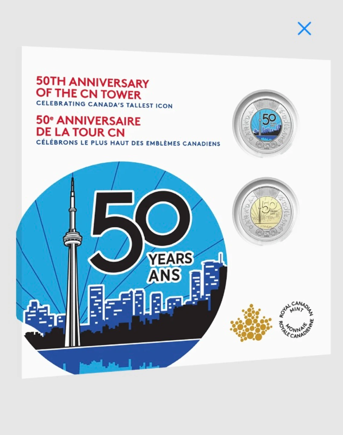 Royal Canadian Mint CN Tower 50th Anniversary Collector Coin Set