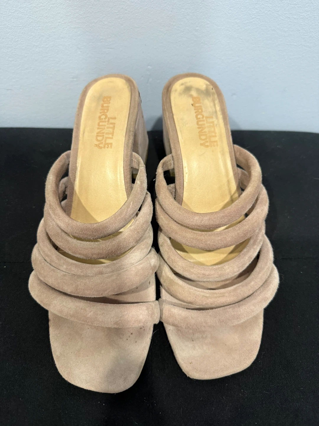 Little Burgundy Suede Block Heel Mules