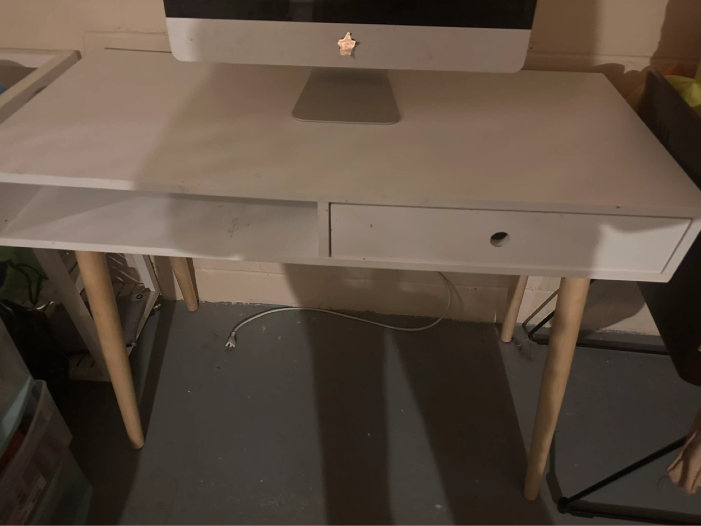 White Desk with Drawer and Shelf