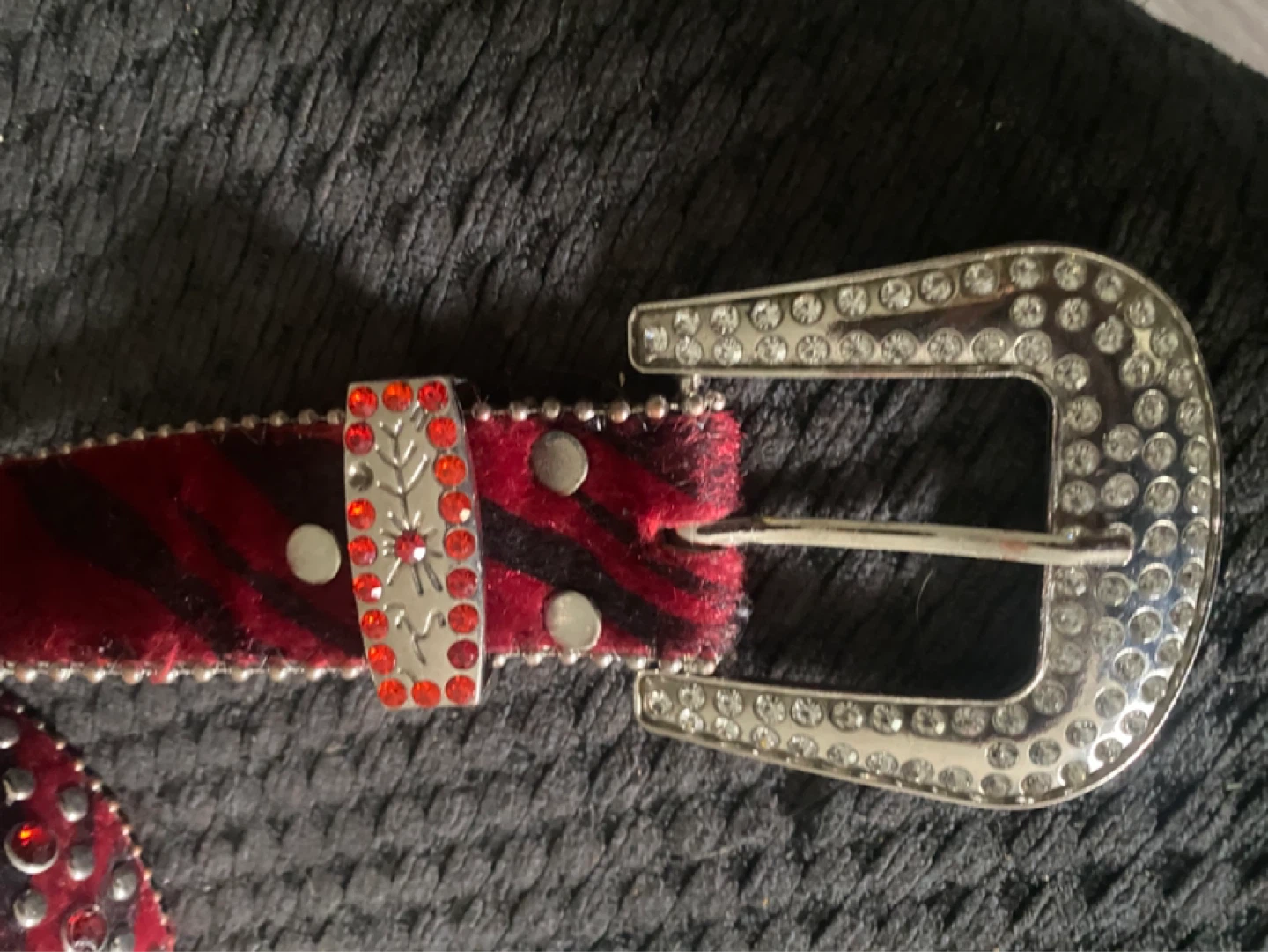 Rhinestone Embellished Red & Black Zebra Print Belt - photo 2