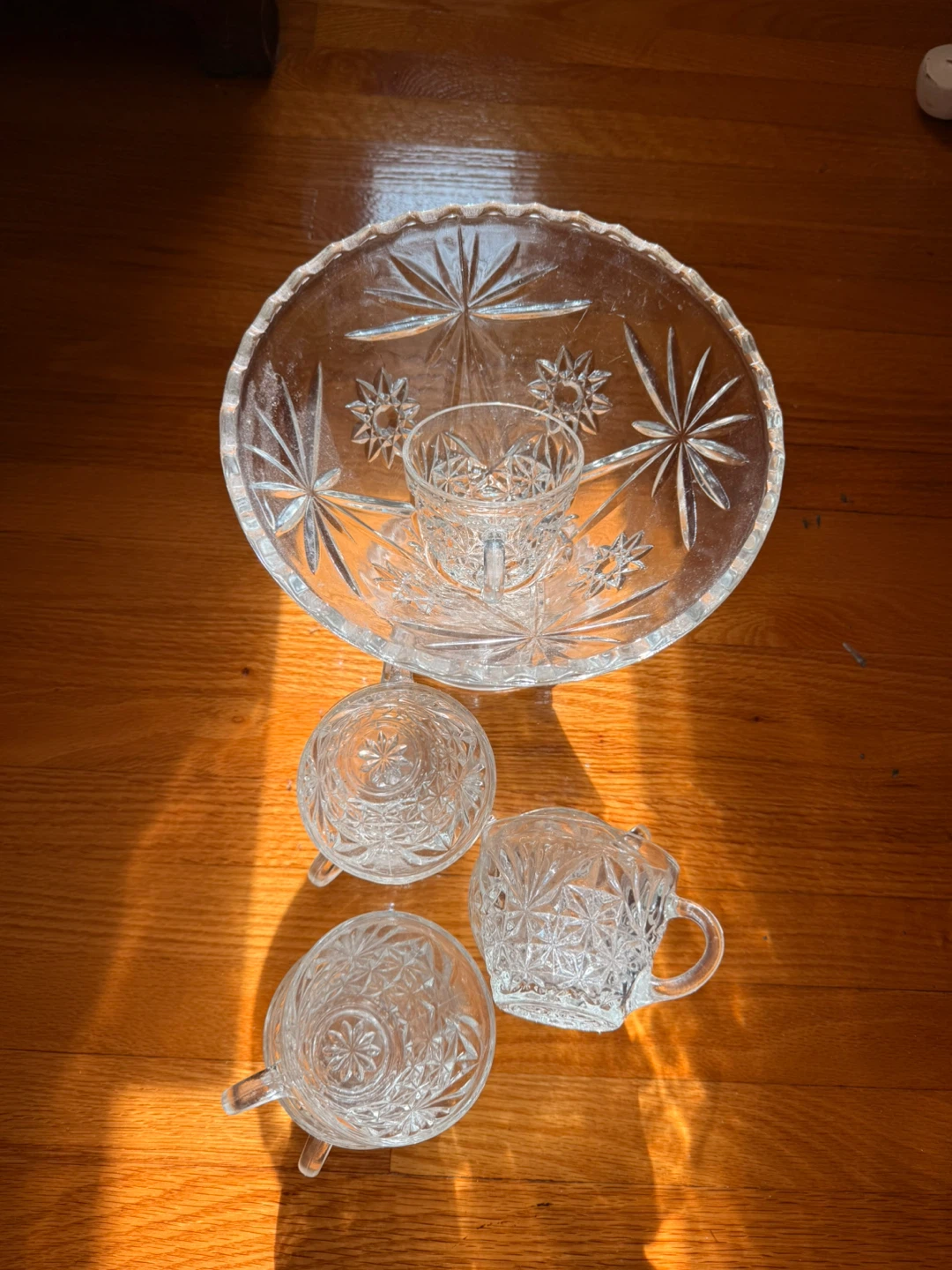 Crystal Glass Punch Bowl Set with Cups