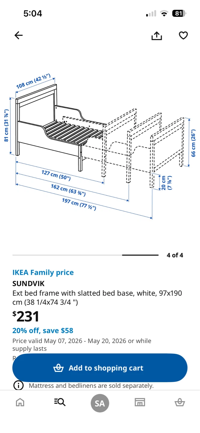 IKEA SUNDVIK Extendable Bed Frame