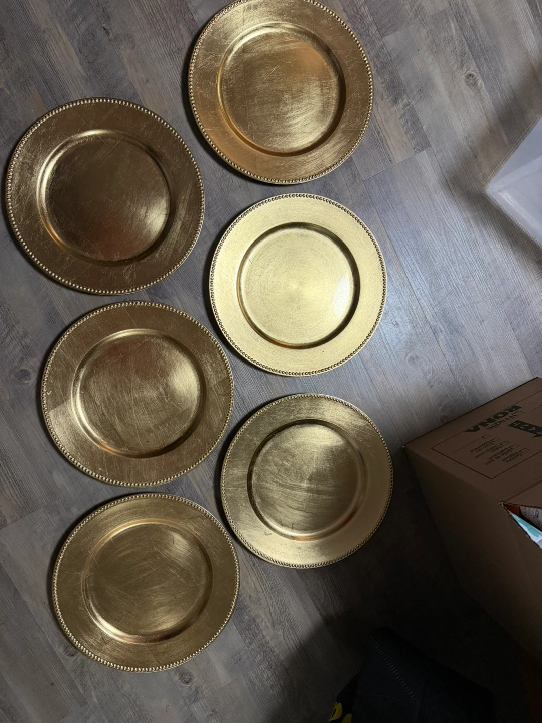 6 Gold Lacquer Charger Plates - 12 Inch