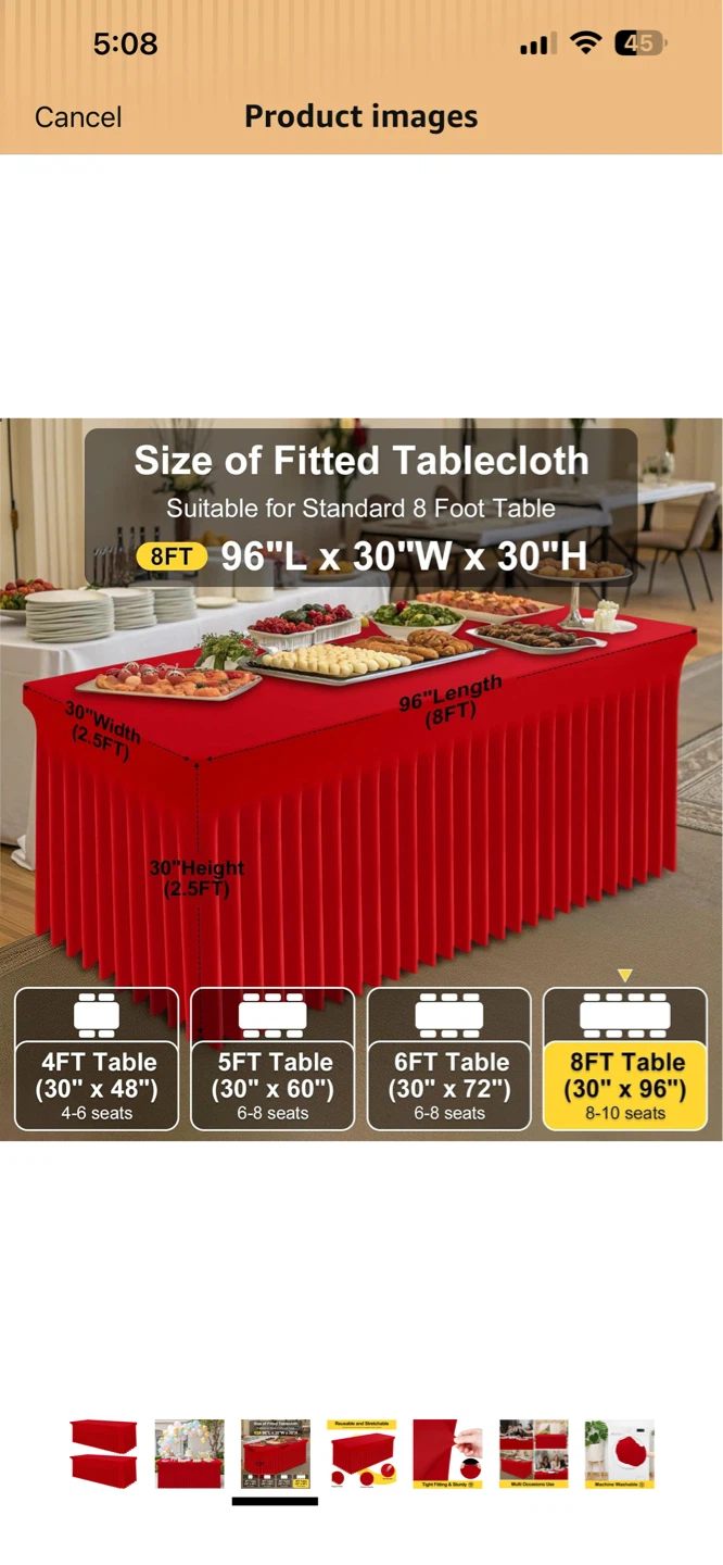 NEW! Spandex Tablecloth - Red, 8FT 96"x30" Waterproof(2) - photo 5