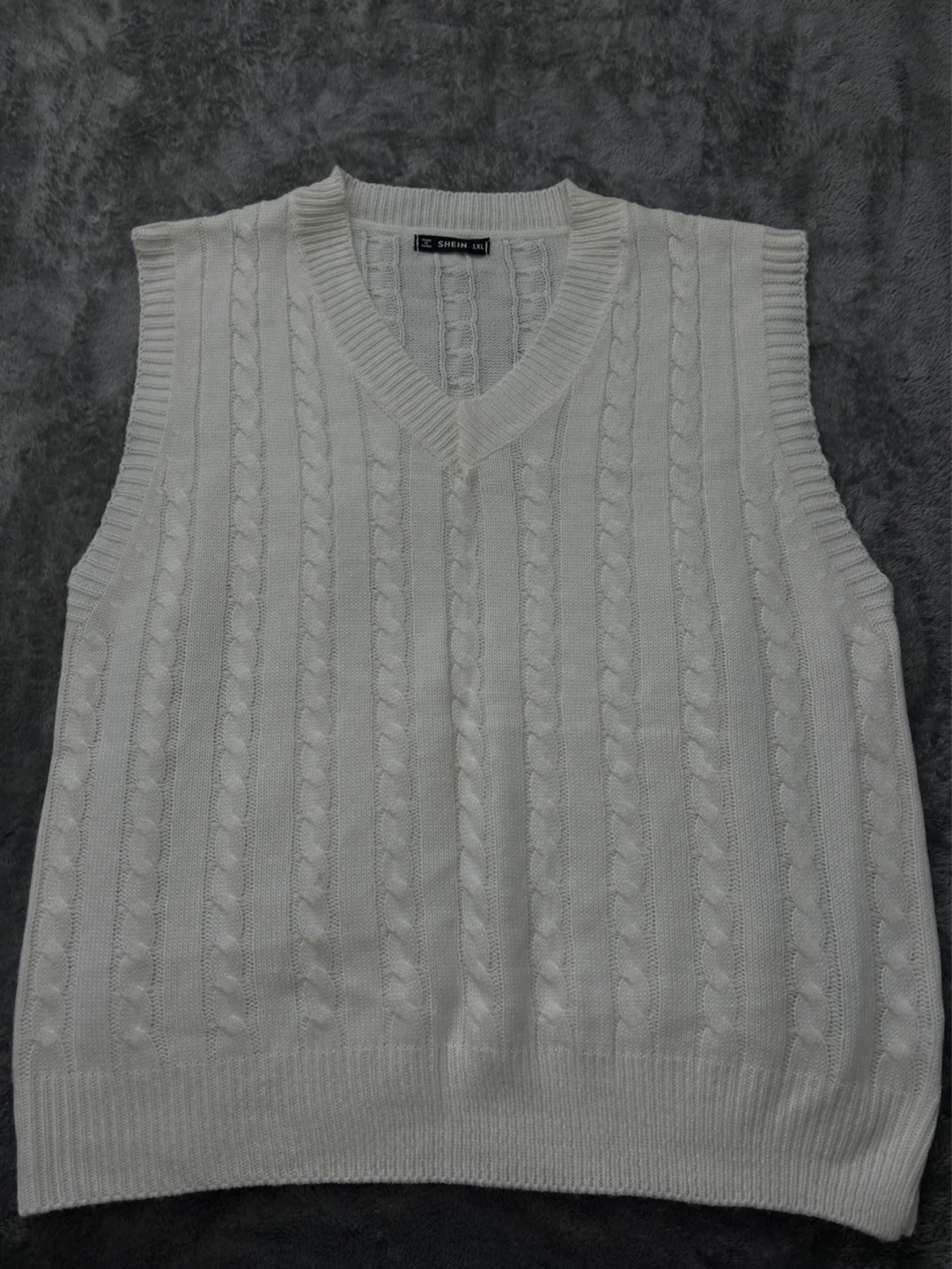 White Cable Knit V-Neck Sweater Vest