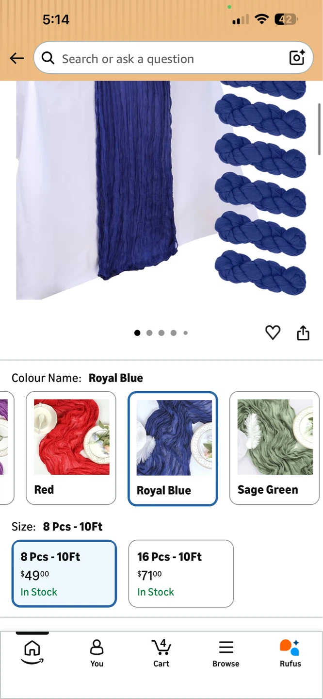 NEW!  8 Pack Royal Blue Cheesecloth Table Runner 10ft - photo 2