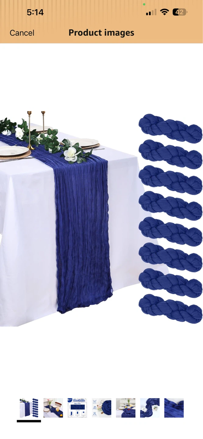NEW!  8 Pack Royal Blue Cheesecloth Table Runner 10ft - photo 3