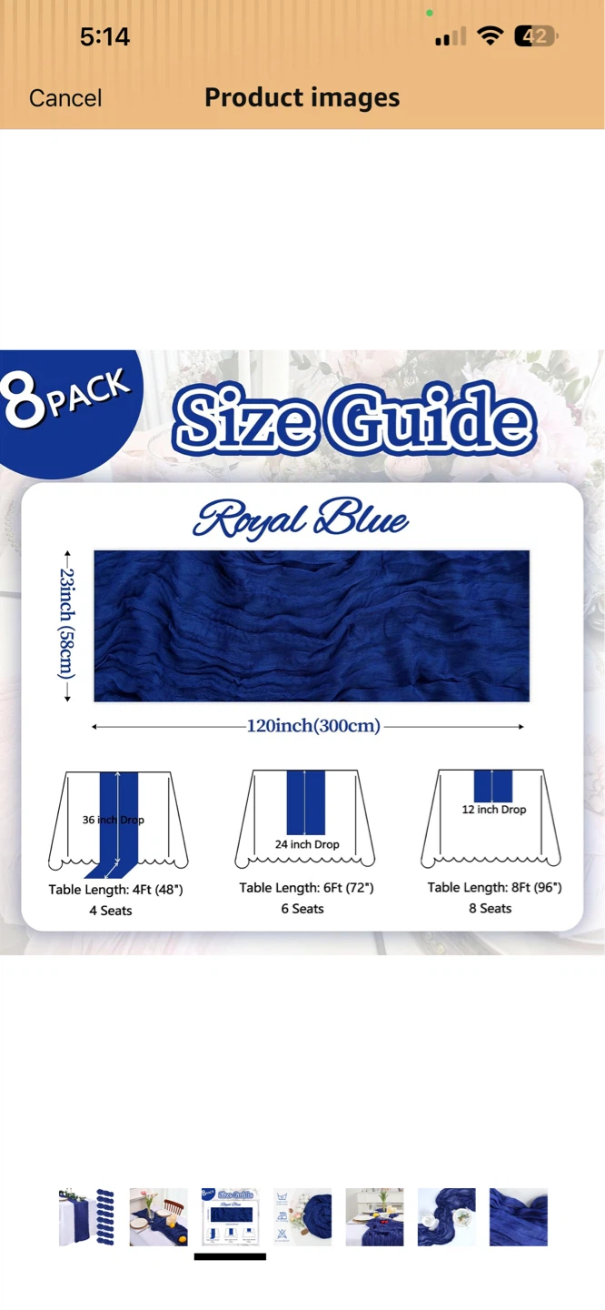 NEW!  8 Pack Royal Blue Cheesecloth Table Runner 10ft - photo 4