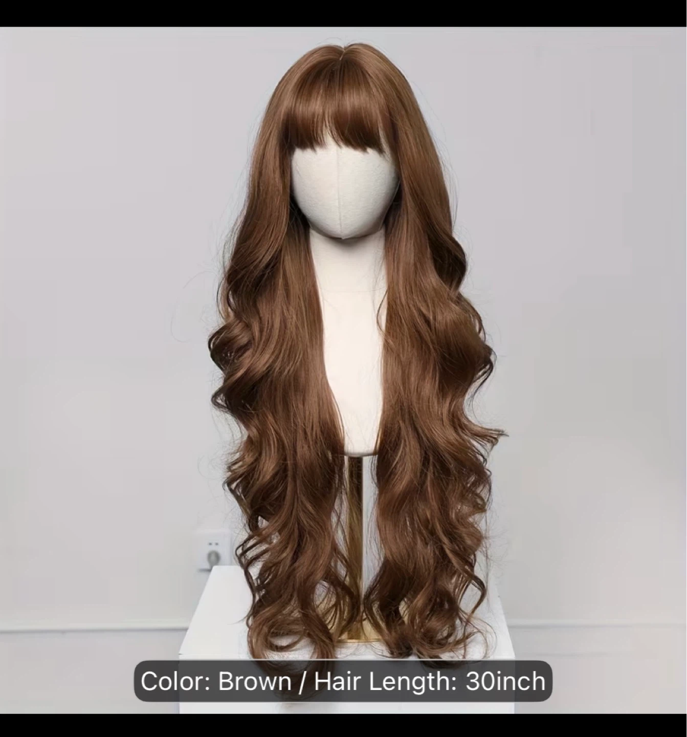Brown 30-inch Long Wavy Wig with Bangs - photo 2