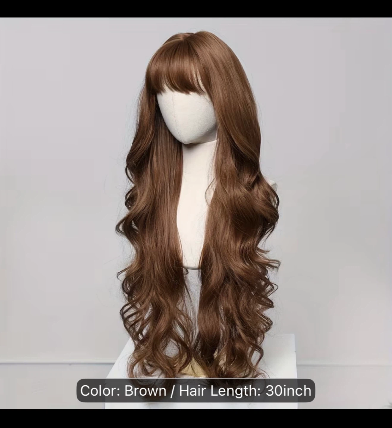 Brown 30-inch Long Wavy Wig with Bangs - photo 5