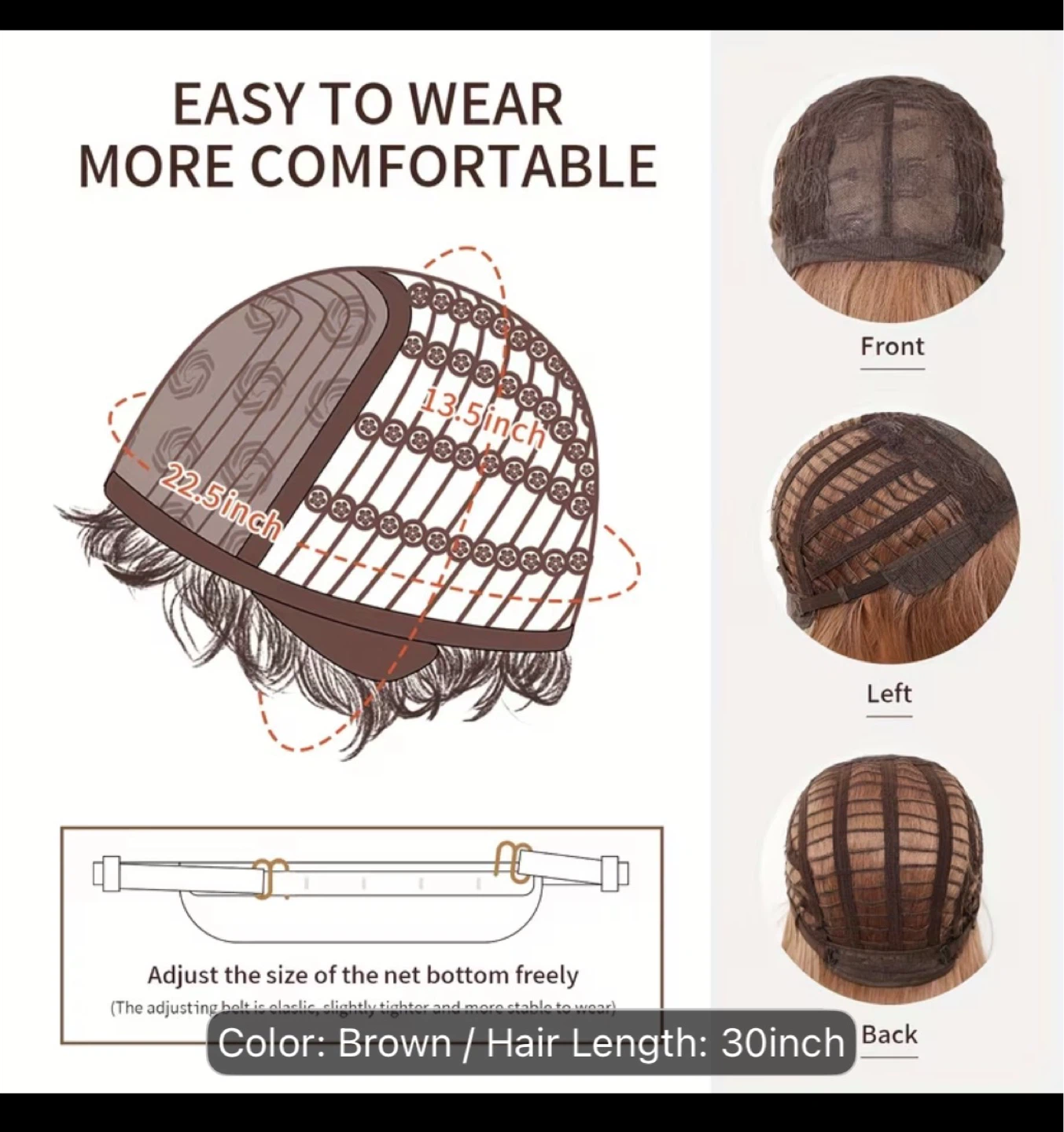 Brown 30-inch Long Wavy Wig with Bangs - photo 3