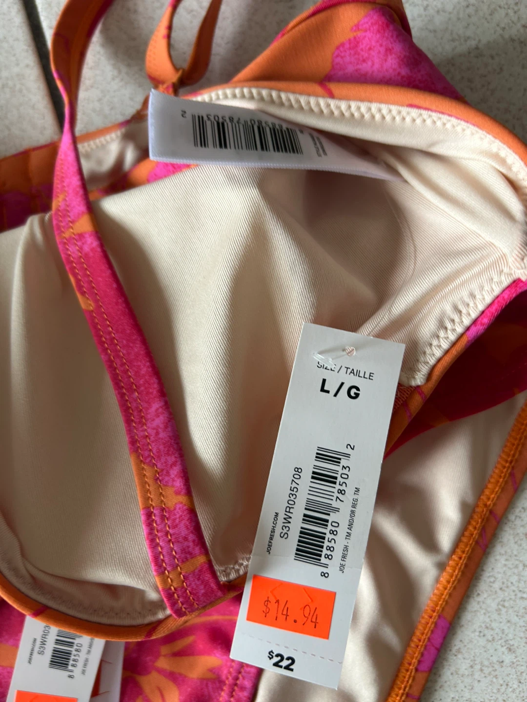 BNWT - Joe Fresh Floral Bikini Set L/G Orange/Pink - photo 3
