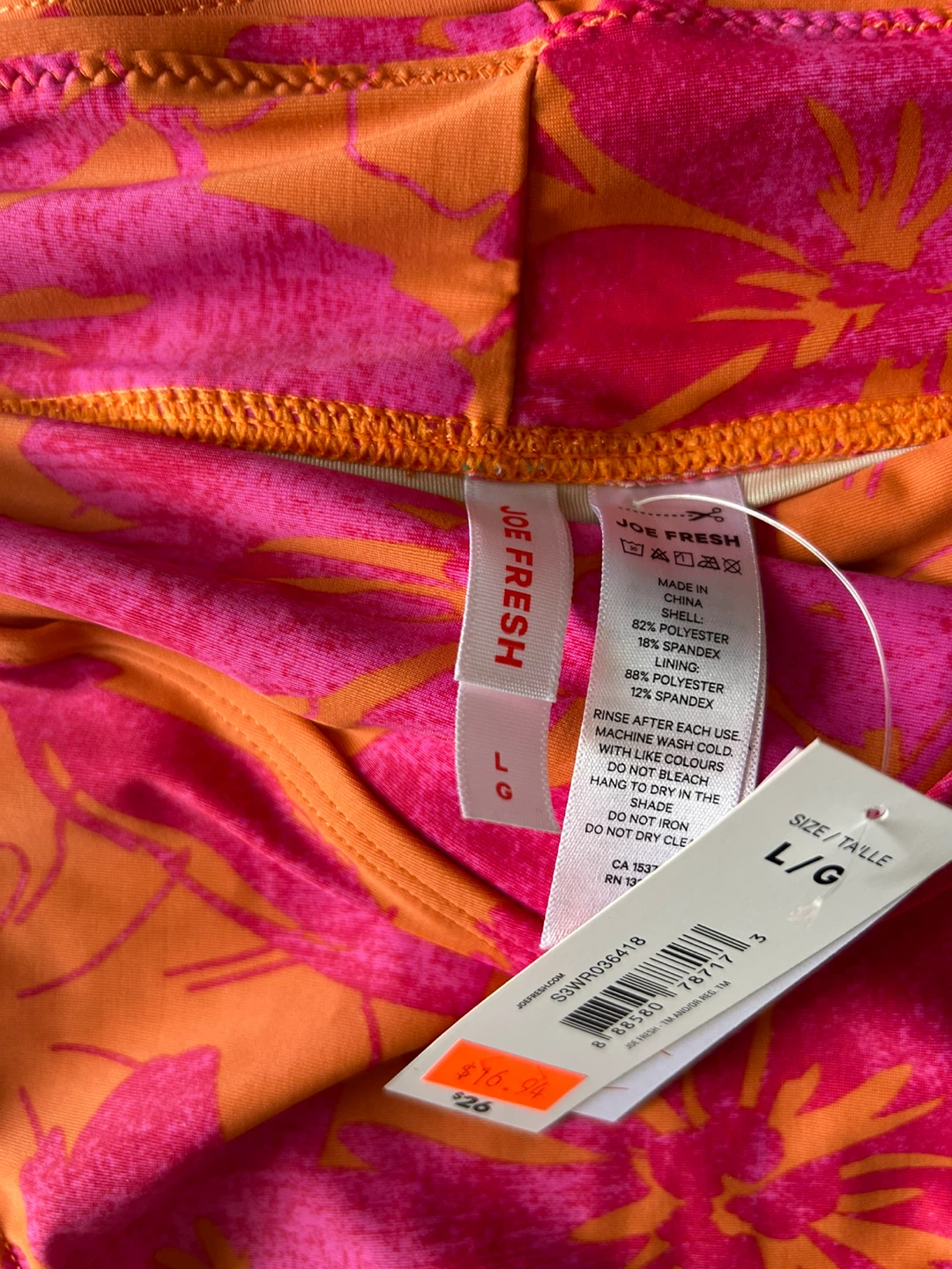BNWT - Joe Fresh Floral Bikini Set L/G Orange/Pink - photo 2