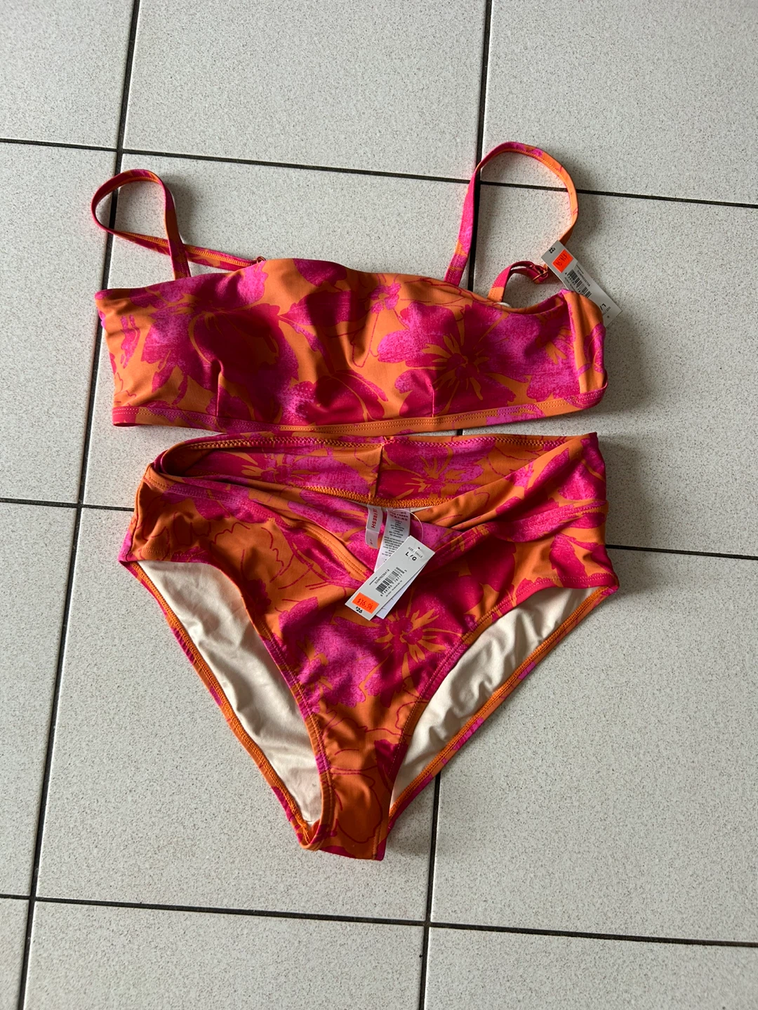 BNWT - Joe Fresh Floral Bikini Set L/G Orange/Pink