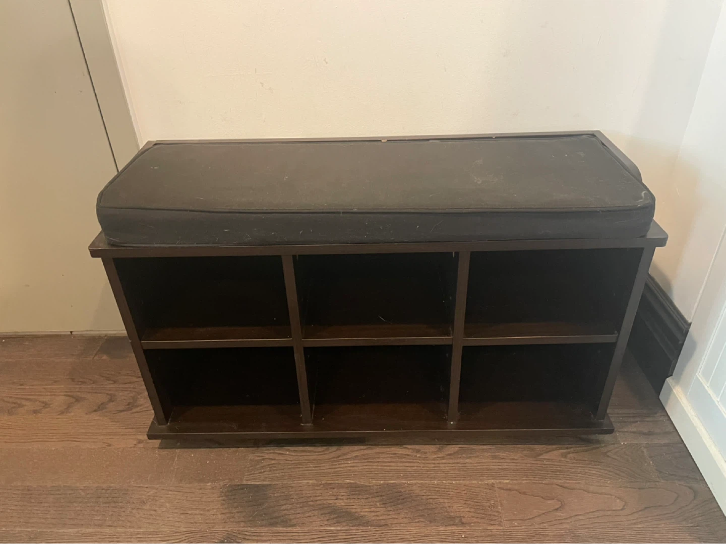 Dark Brown Entryway Shoe Storage Bench with Cushion
