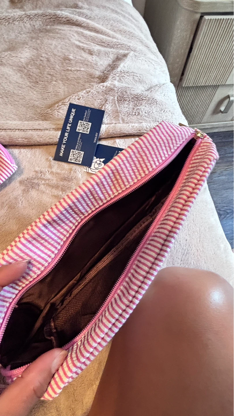 YOOLIFE Pink Seersucker Zipper Pouches (Set of 2) - photo 3