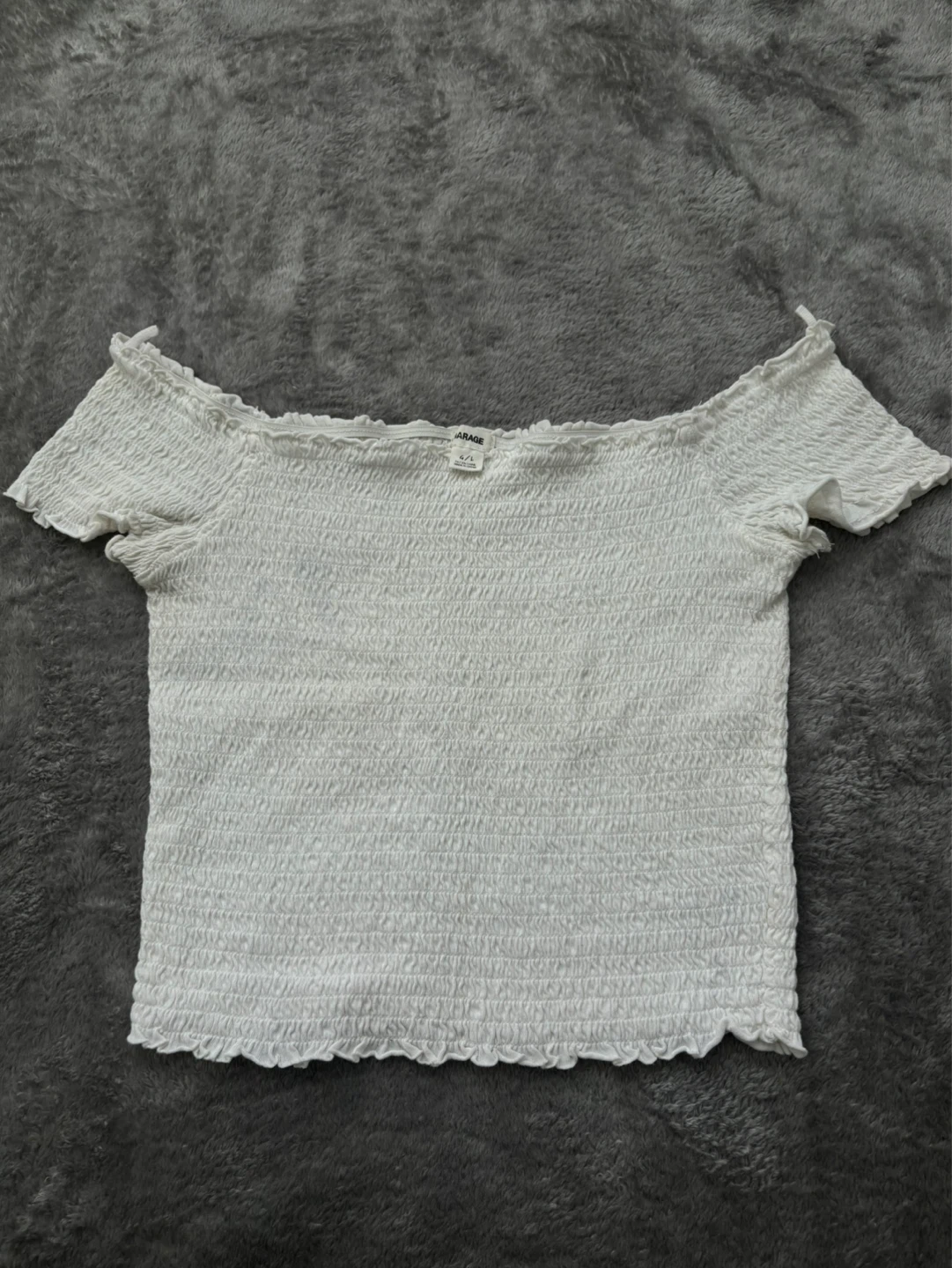 Garage White Smocked Off-the-Shoulder Tol