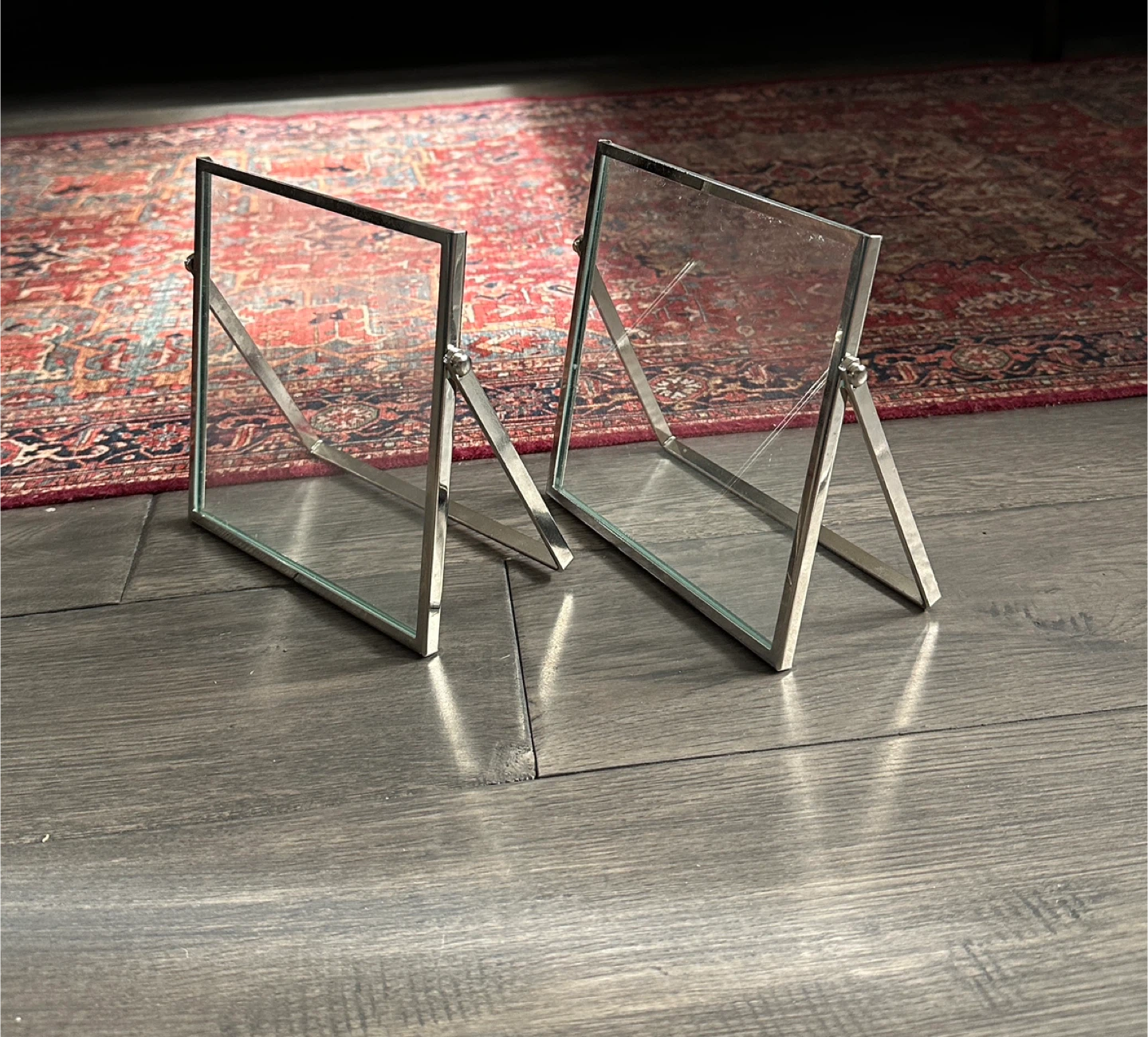 Set of 2 Silver Metal and Glass Photo Frames