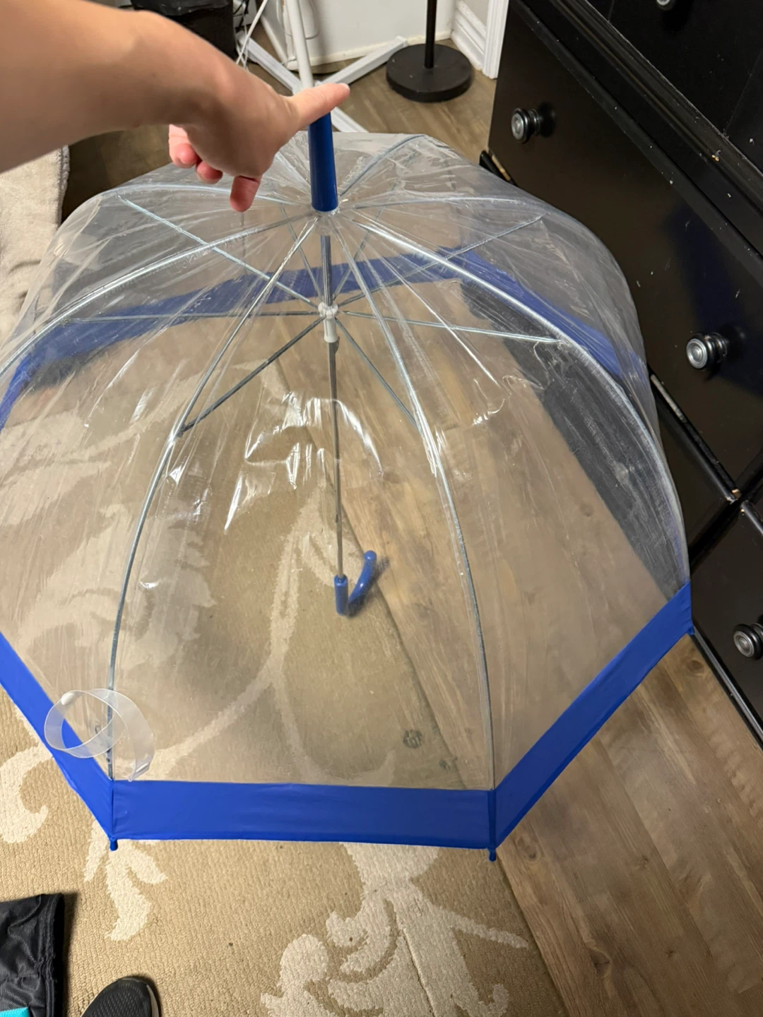 Clear dome umbrella with blue trim - photo 3