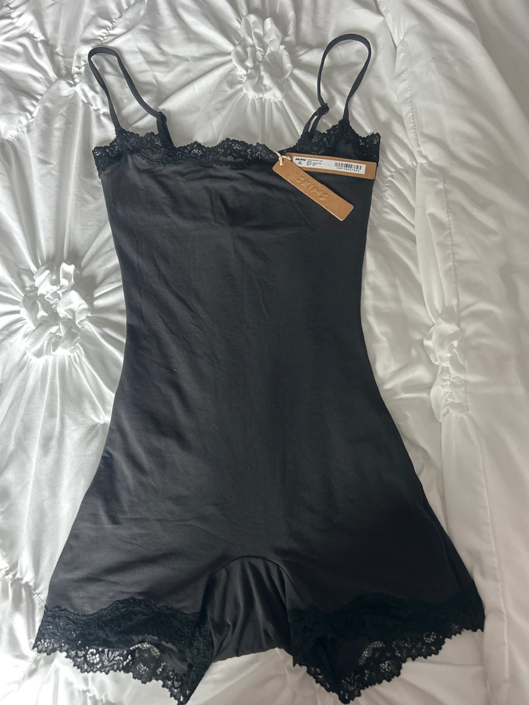 SKIMS Black Lace Trim Slip Dress