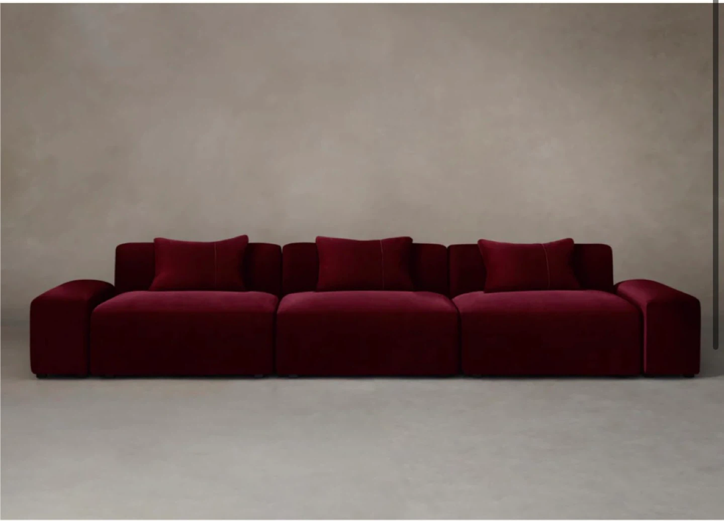 Red Velvet 3-Seater Sofa with Cushions