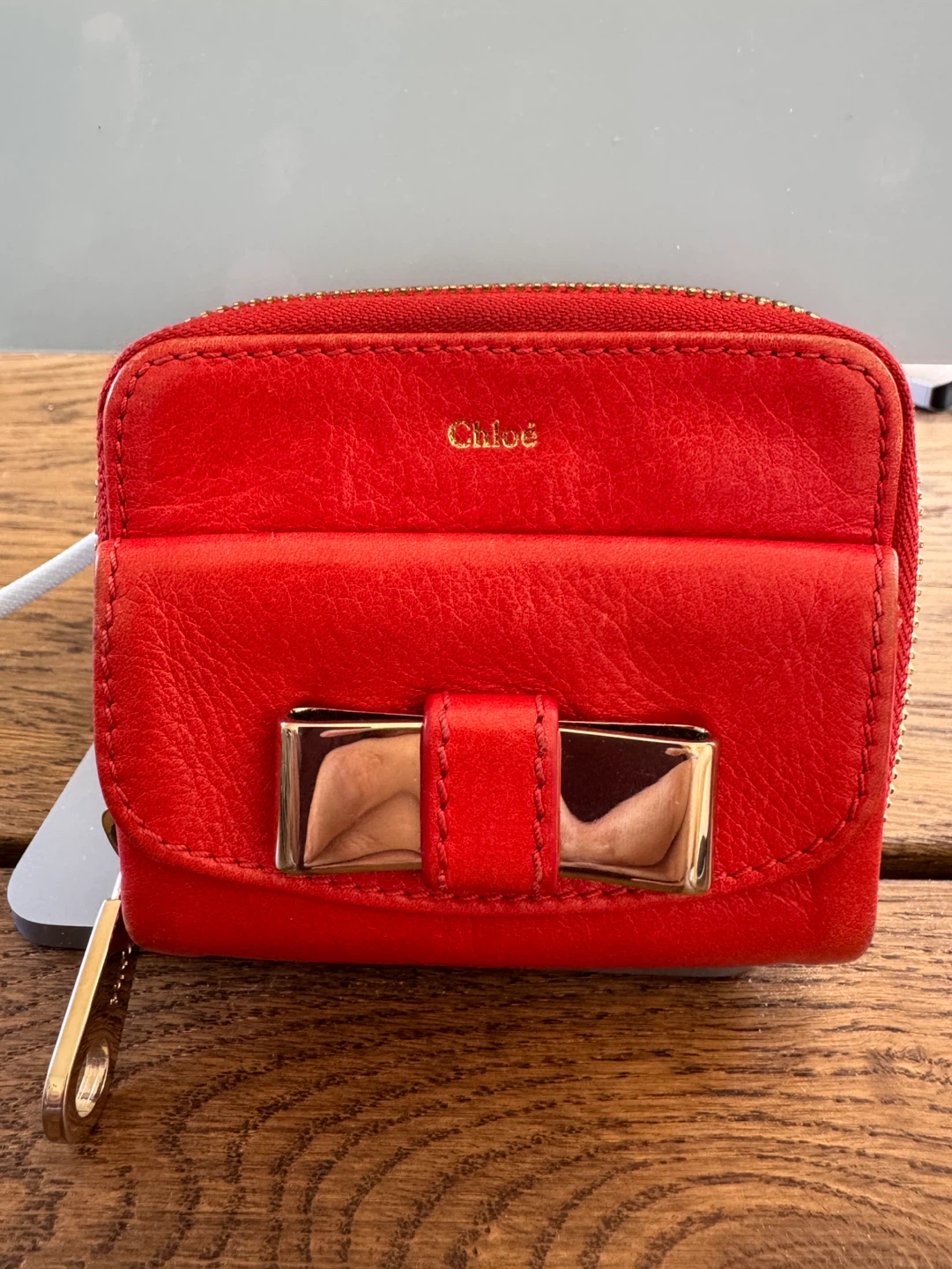 Chloe Red Leather Wallet with Bow Detail