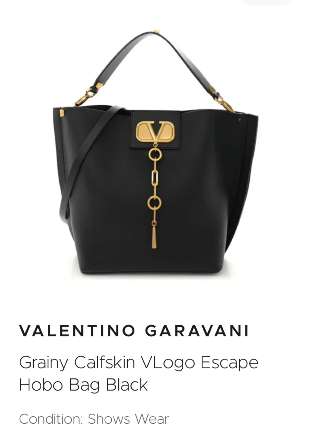 Valentino Garavani Grainy Calfskin VLogo Escape Hobo Bag - Black