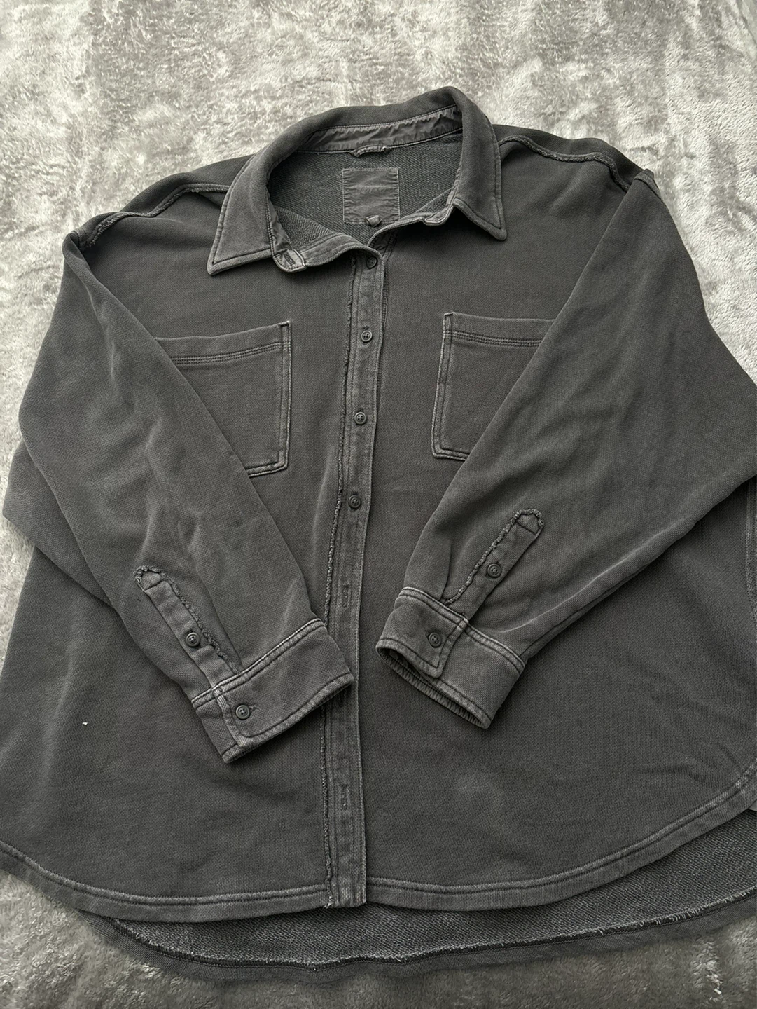 Aerie Button-Up Shirt Jacket - Charcoal Grey