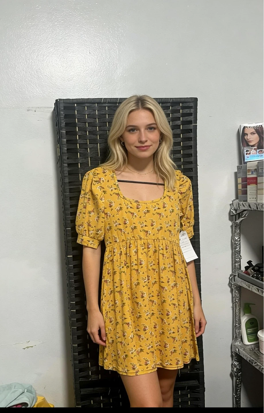 Yellow Floral Puff Sleeve Dress
