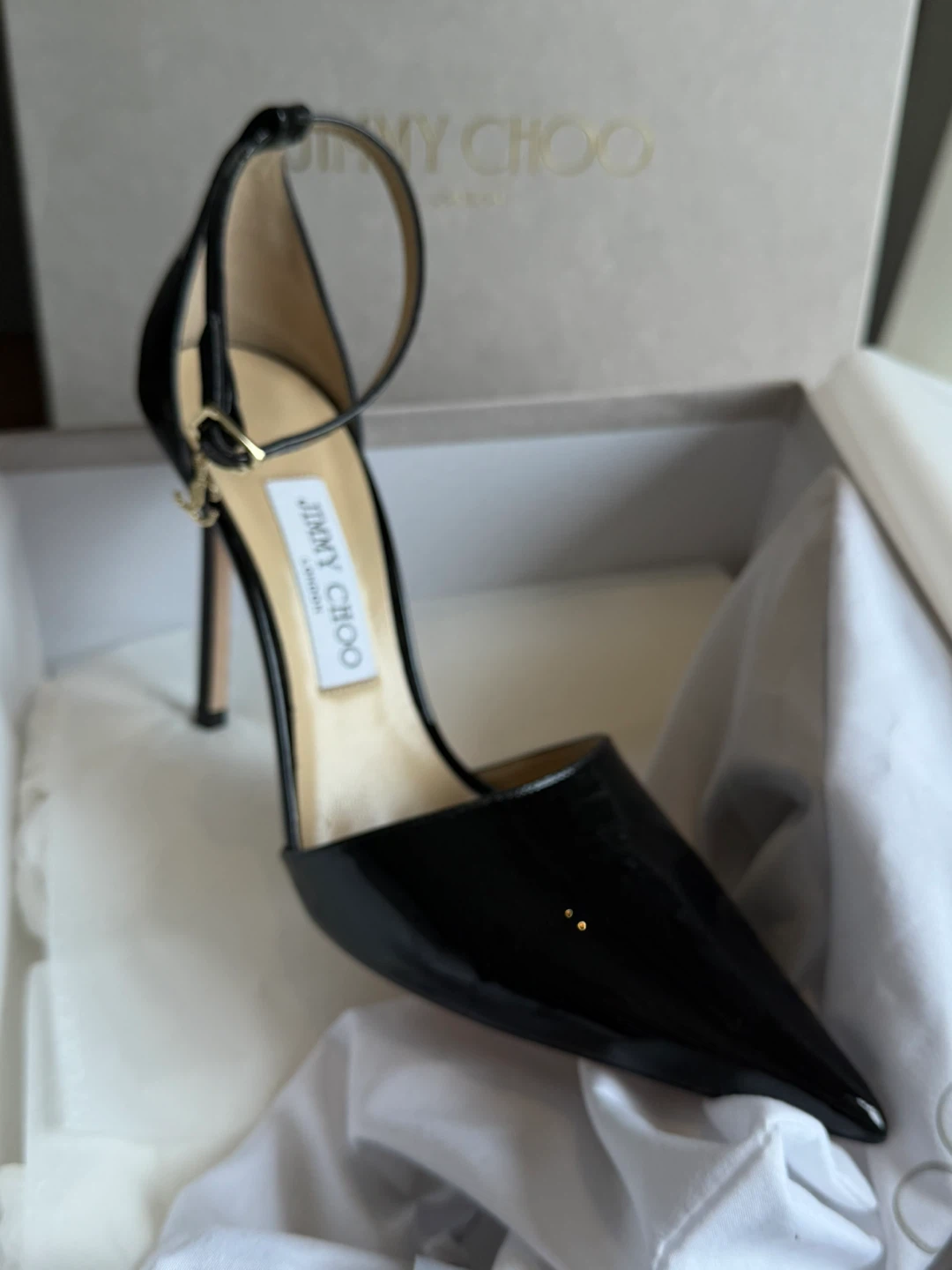 Jimmy Choo Black Patent Leather Ankle Strap Heels - photo 4