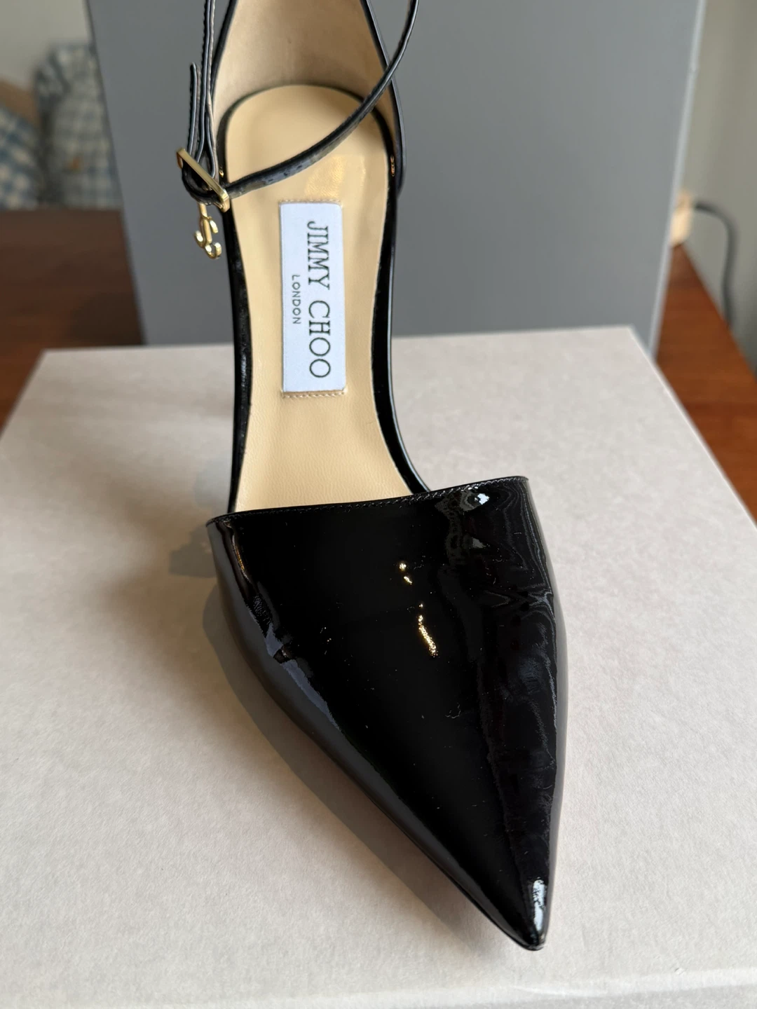 Jimmy Choo Black Patent Leather Ankle Strap Heels - photo 3