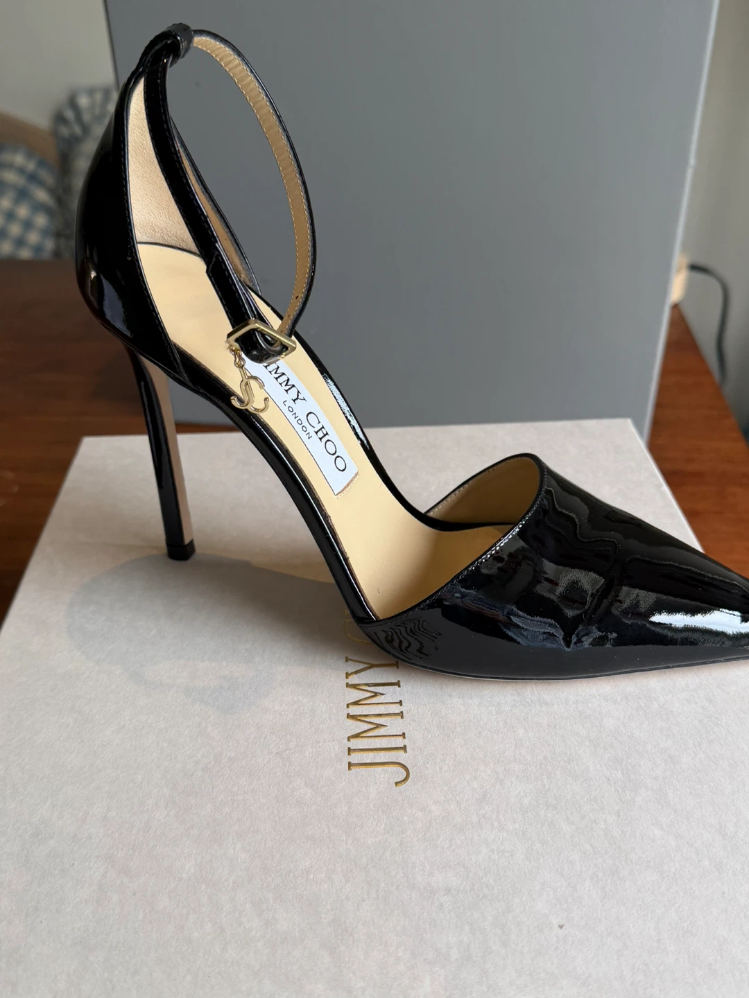 Jimmy Choo Black Patent Leather Ankle Strap Heels - photo 2