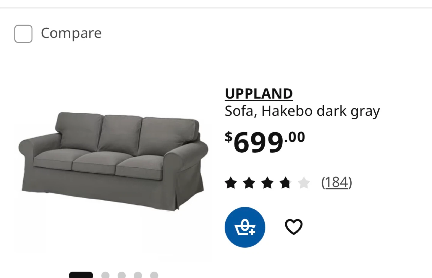 IKEA UPPPLAND Sofa, Hakebo Dark Grey - photo 3