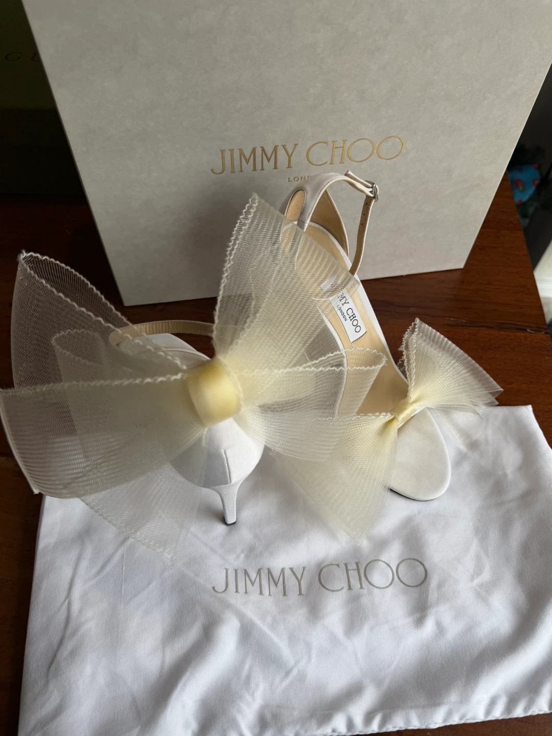 Jimmy Choo White Tulle Bow Heeled Sandals - photo 4