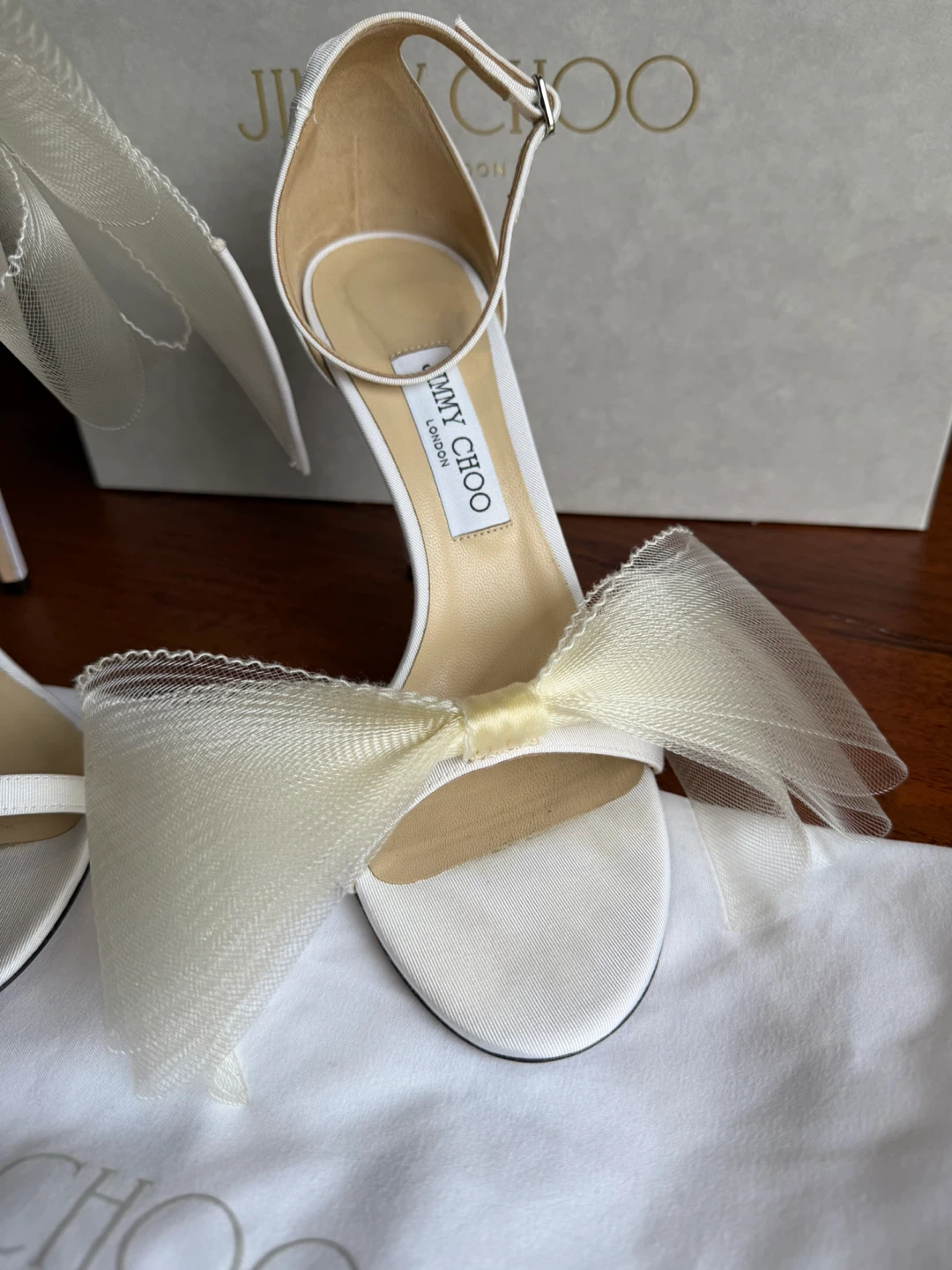 Jimmy Choo White Tulle Bow Heeled Sandals - photo 2