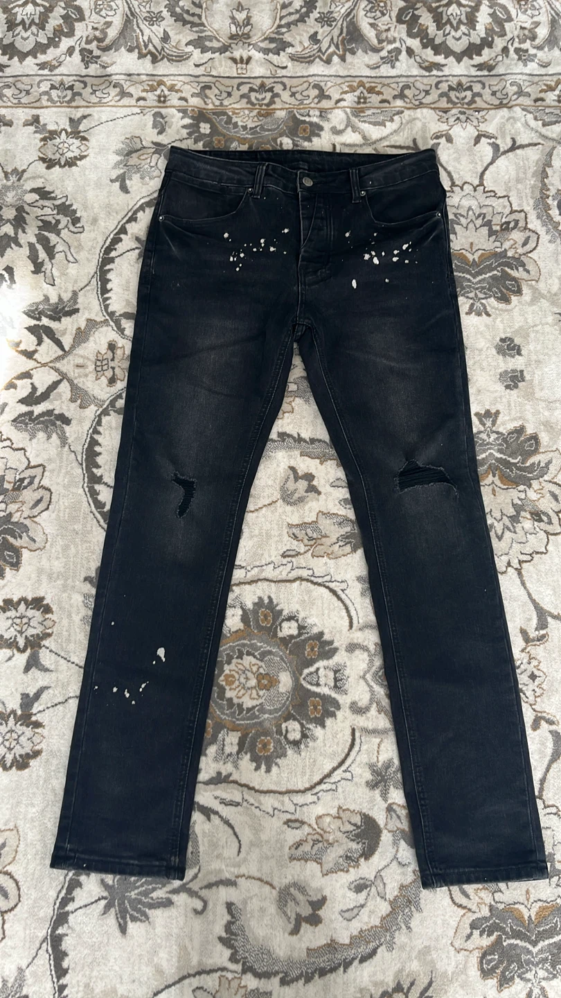 Ksubi Black Distressed Jeans – Paint Splatter / Slim Fit