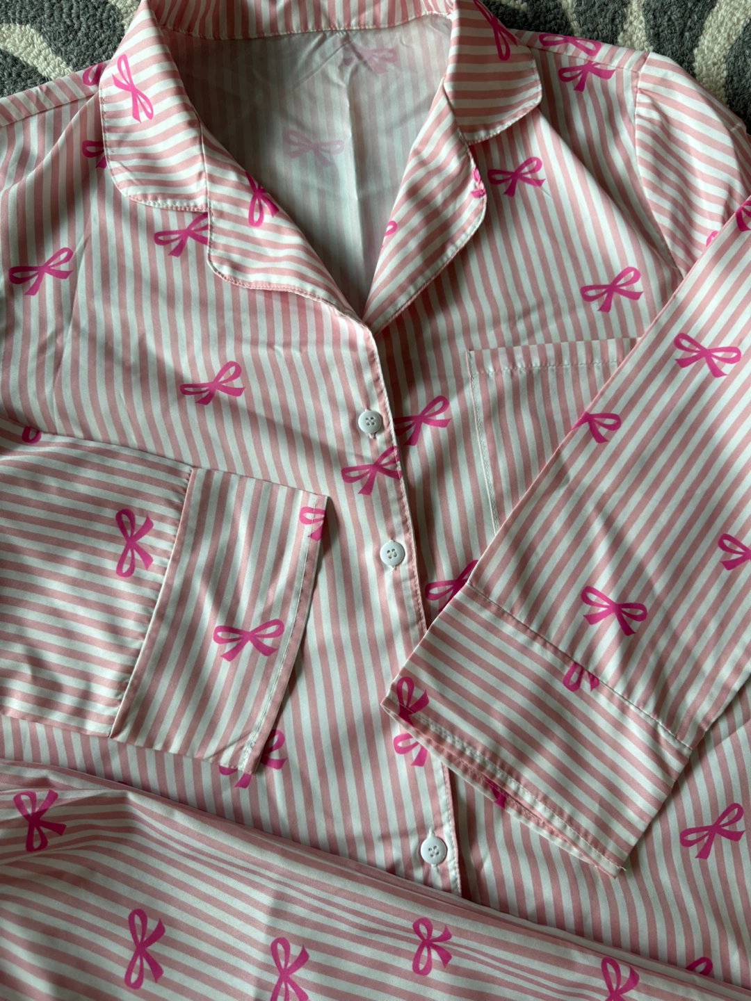 Pink Striped Bow Pajama Set - Medium - photo 2