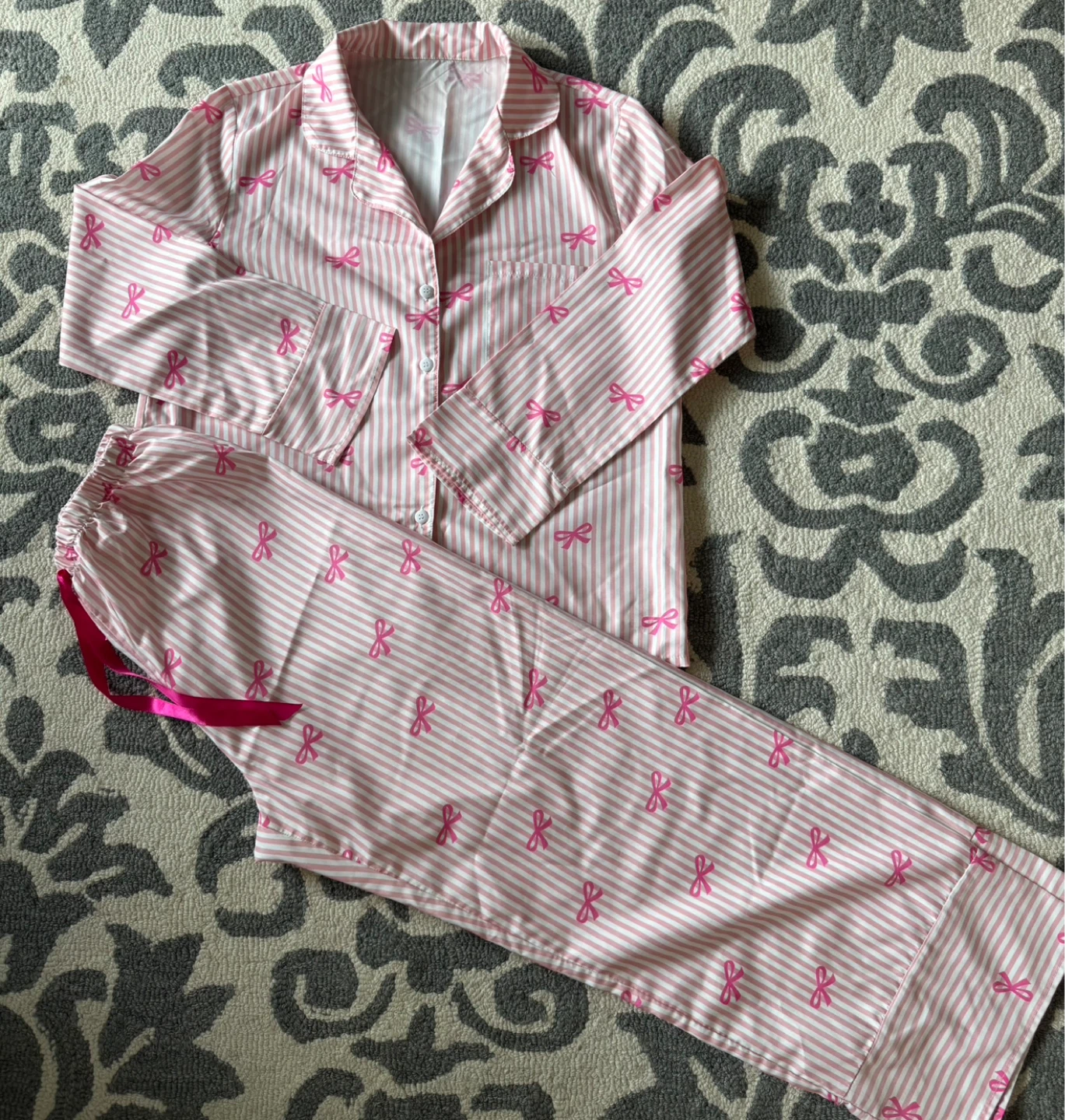 Pink Striped Bow Pajama Set - Medium