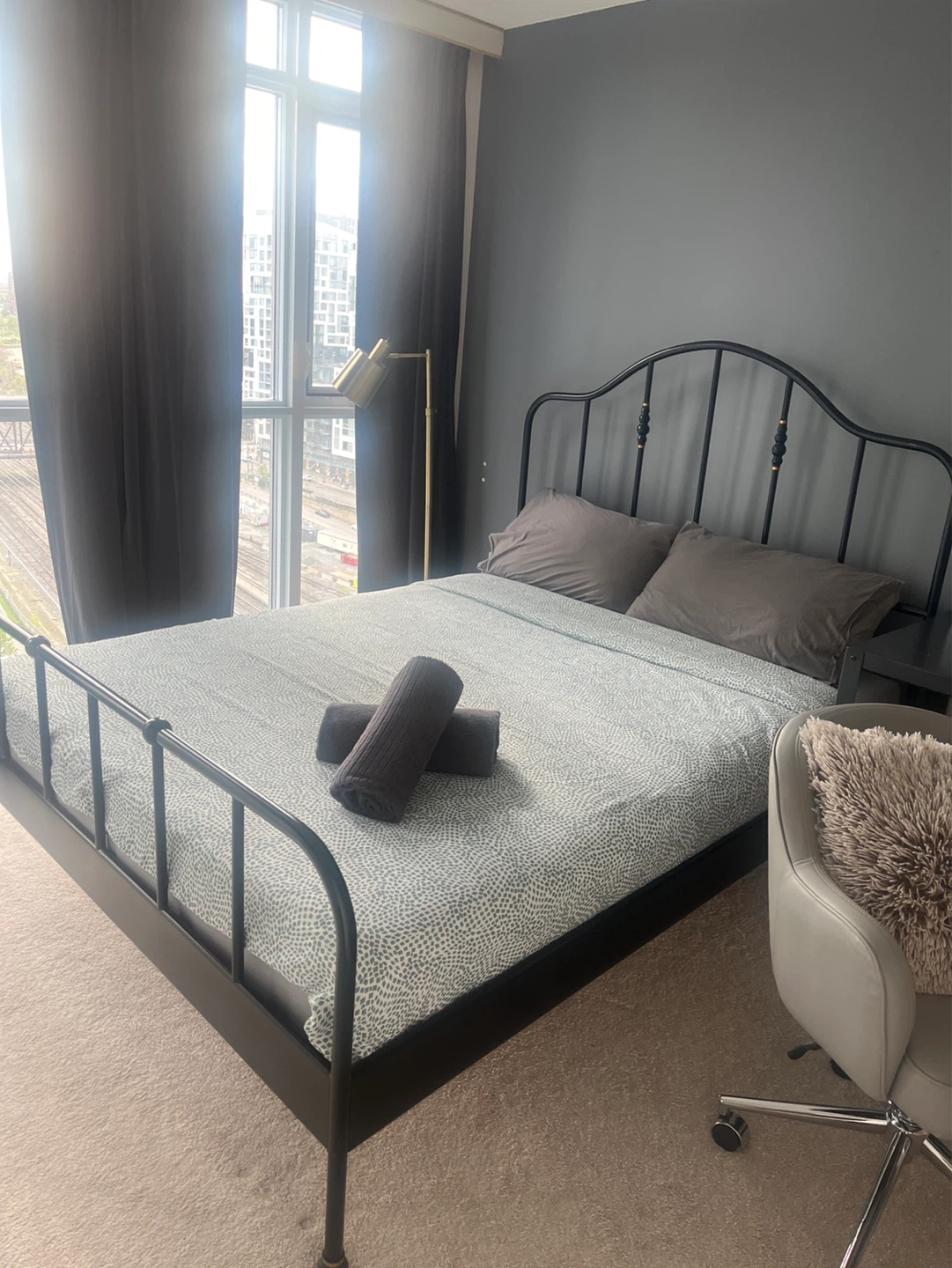 99/100 new queen bed and mattress Black Metal Bed Frame