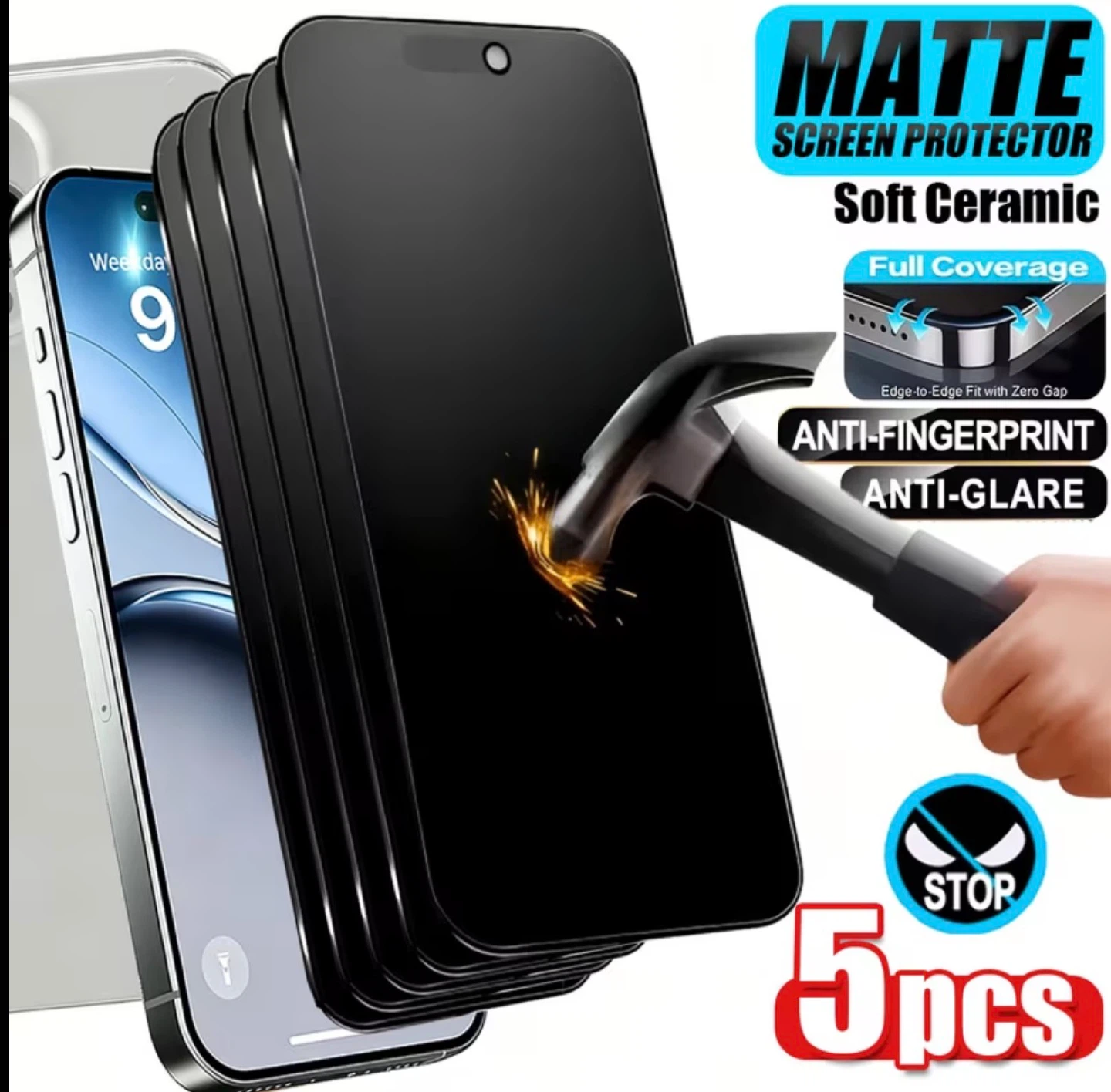 5pc Matte Soft Ceramic Privacy Screen Protector for iPhone 15 +