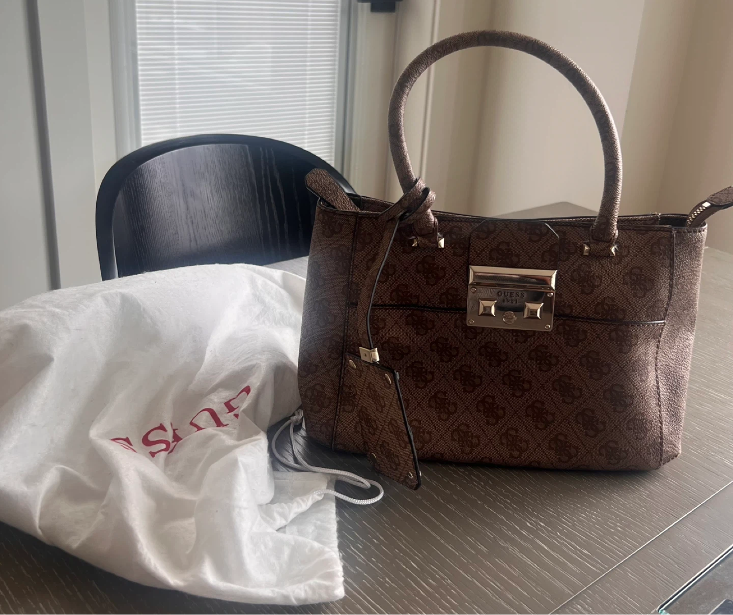Guess Logo Print Satchel Handbag