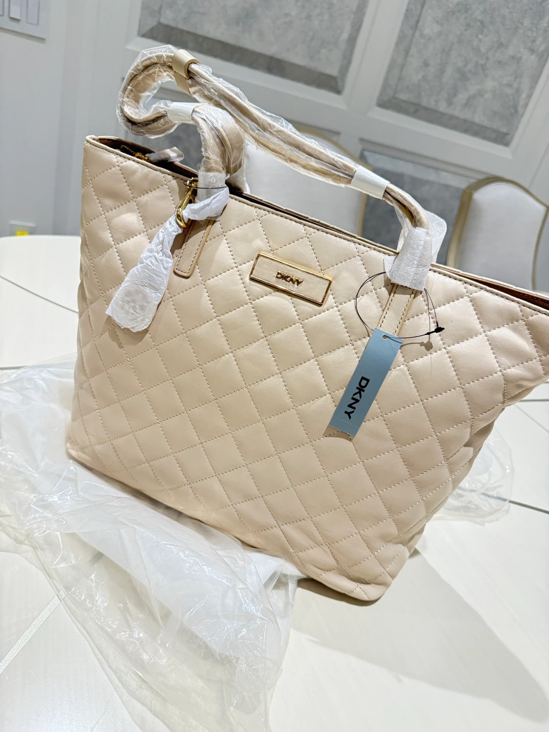 DKNY Quilted Tote Bag - Beige
