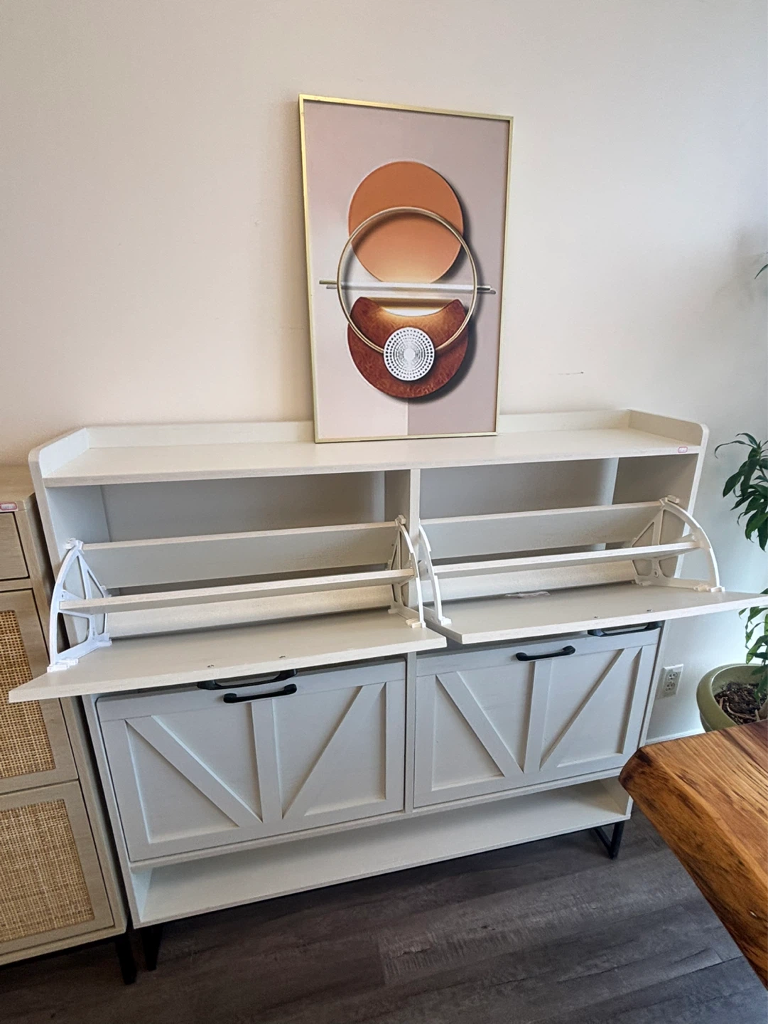 White Two-Door Shoe Cabinet with Flip Drawers - photo 3