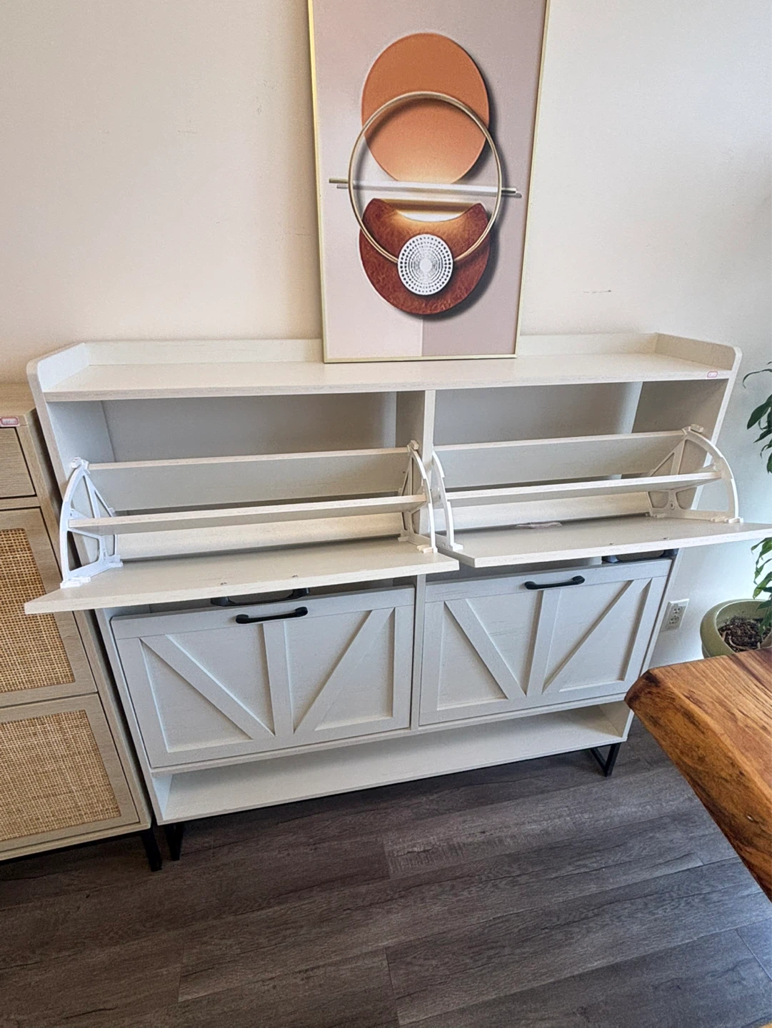 White Two-Door Shoe Cabinet with Flip Drawers - photo 2
